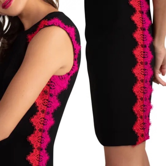 π Host Pick π NWOT Trina Turk Whim AppliqueΜ Lace Trim Crepe Dress - Picture 2 of 14